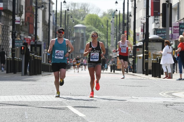 Half marathon runners in Fawcett Street, Sunderland during the City Runs event this morning.