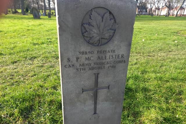 Private Stephen Patrick McAllister lies separately from the main Commonwealth graves section in Bishopwearmouth Cemetery.