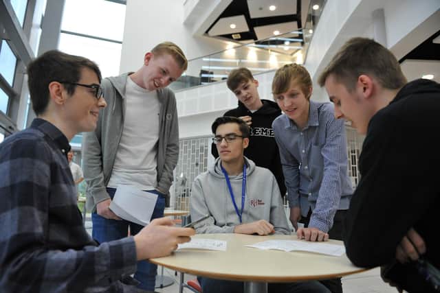 A Level students at Sunderland College receiving their results in 2018.