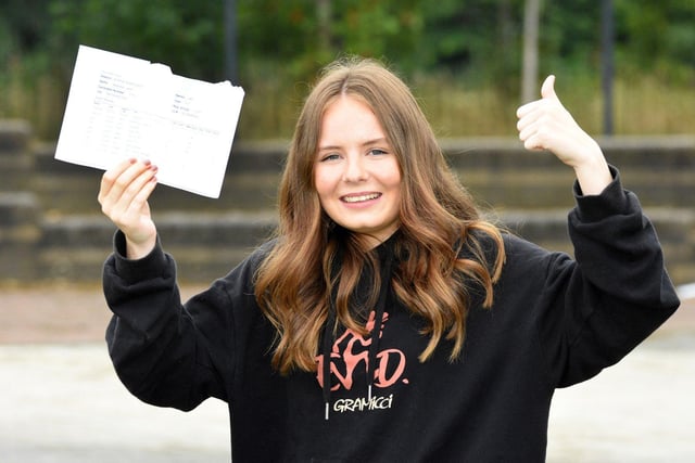Washington Academy pupil Natasha Lamb, 16, giving a big thumbs up after collecting her GCSE results..