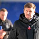 Steven Gerrard, manager of Rangers looks on during the Ladbrokes Scottish Premiership match between Ross County and Rangers.