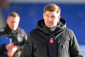 Steven Gerrard, manager of Rangers looks on during the Ladbrokes Scottish Premiership match between Ross County and Rangers.