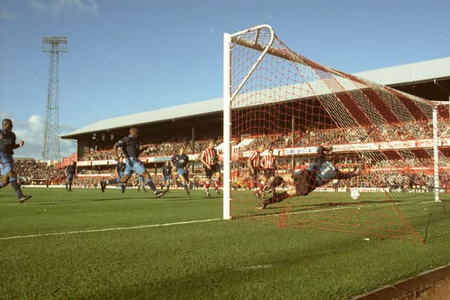 Sunderland take on Aston Villa in October 1996 during the last ever season at Roker Park.