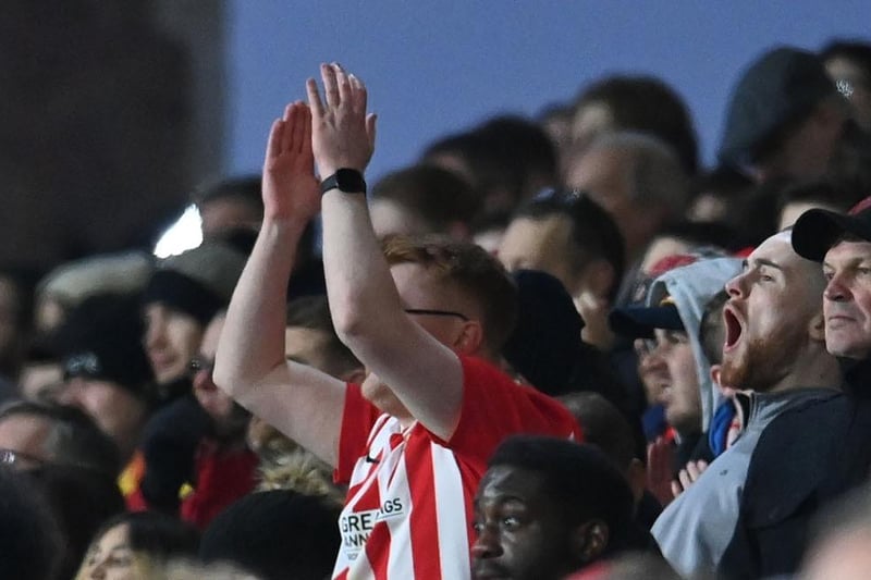 Sunderland fans in action against Fulham at Craven Cottage in the fourth round of the FA Cup. The two clubs will now play a replay at the Stadium of Light after drawing the original tie 1-1.