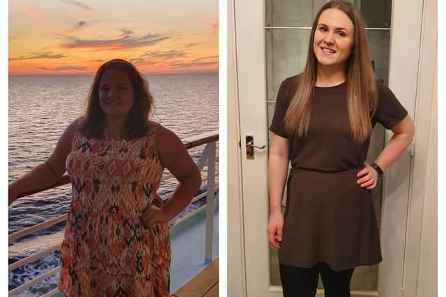 Hannah, before and after her weight loss journey