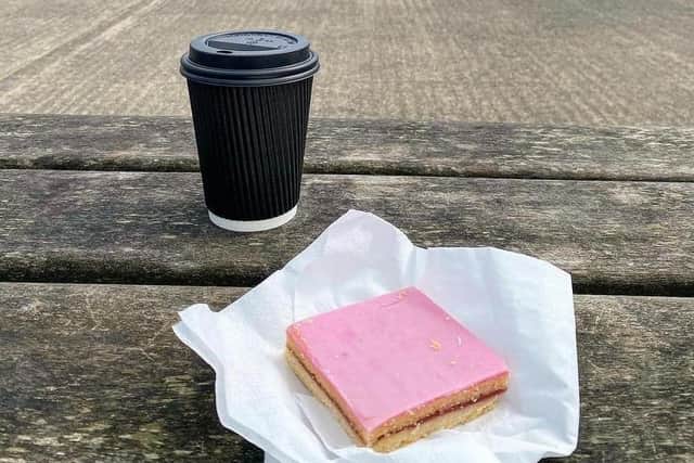 Pictured here is a Sue's Cafe pink slice in Roker.