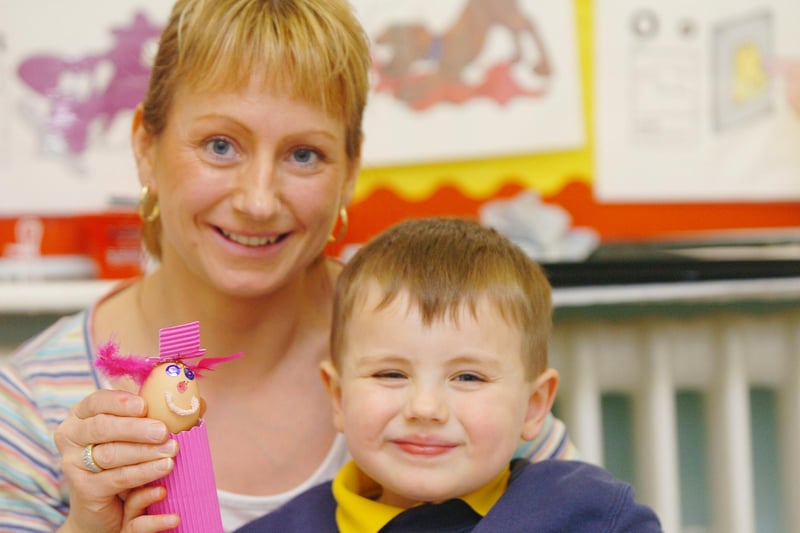 Mum Nicola Gray and her son Calum were pictured during an Easter egg making session at Golden Flatts Primary School in 2008.