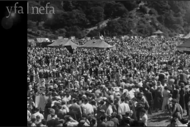 Enormous crowds on the racecourse in Durham on Big Meeting day. Photo: North East Film Archive.