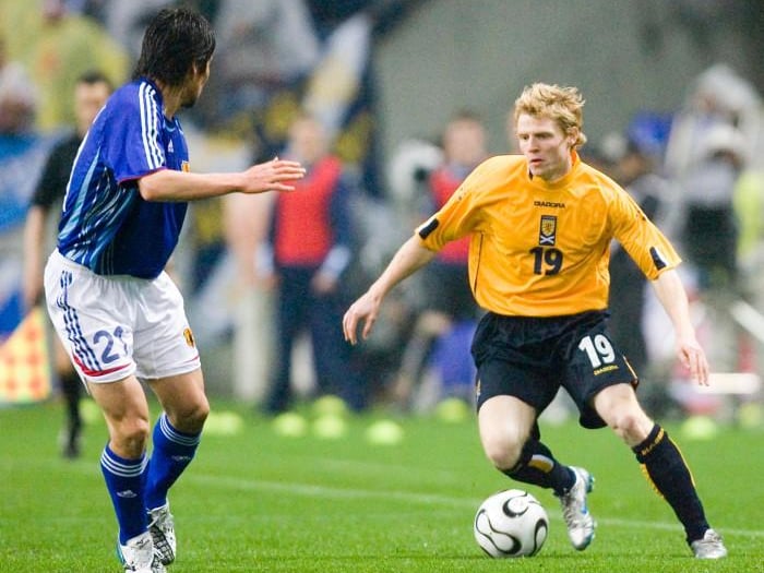 WInger scored twice on his debut including an incredible lob for Scotland's fourth against Bulgaria. International career never really took off but club career at Cardiff did. Winger is back in Scotland still playing with Kilmarnock in the SPFL Premiership.