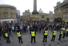 Police form a barrier between rival protesters in Newcastle city centre. Photo credit: North News and Pictures
