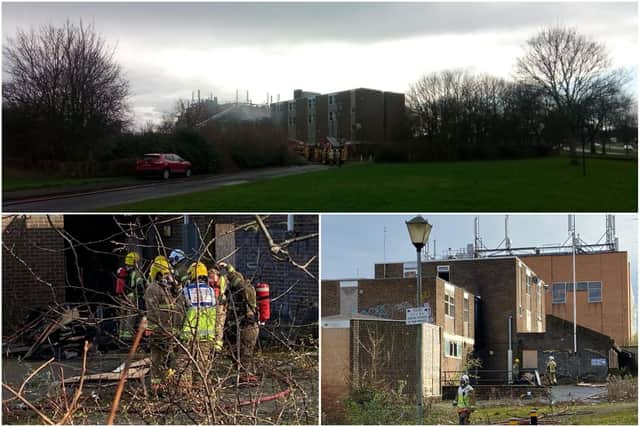 Firefighters at the scene of a large fire at the old Farringdon Police Station in Sunderland