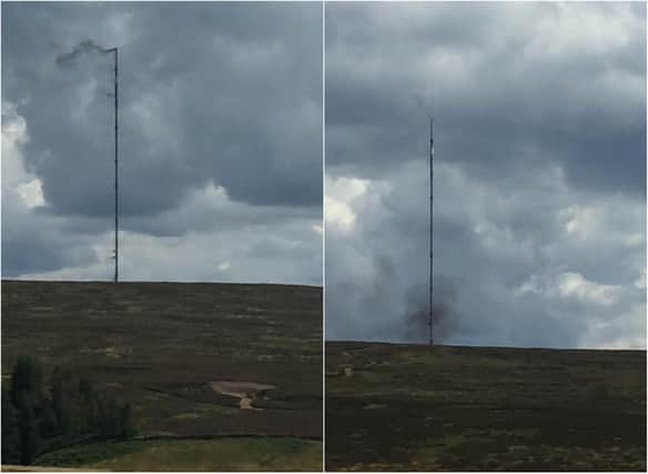 Handout photo of smoke billowing from a fire at the Bilsdale transmitting centre in North Yorkshire. Picture date: Tuesday August 10, 2021. PA Photo. Firefighters extinguished the fire but concerns remain around the structural integrity of a transmitter mast, the North Yorkshire Fire and Rescue Service (NYFRS) has said.