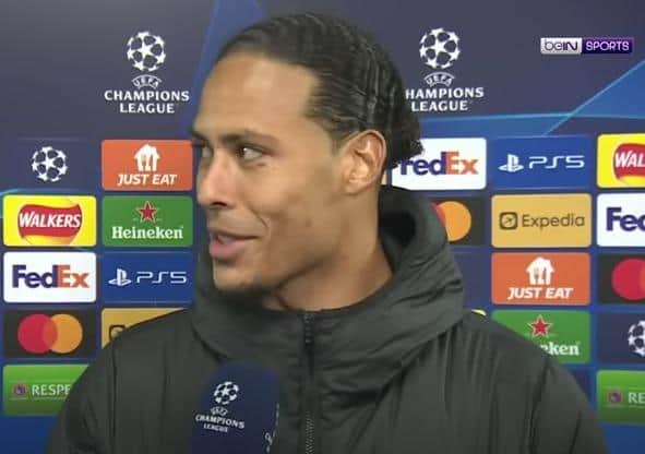 Virgil van Dijk smirks has he mentions the early kick-off at Newcastle (photo: beIN Sports)