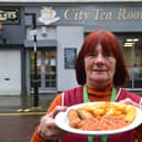 City Tea Rooms are offering free meals for children during half term. Staff member Margaret Corbett outside the cafe.
