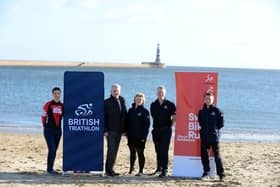 From left: Chair of Sun City Tri Club Vicky Cuthbertson, Sunderland City Council Chief Executive Patrick Melia, British Triathlon Director of Development Helen Marney, British Triathlon Director of Events Jonny Hamp and para-triathlete Michael Salisbury at the launch event in February.