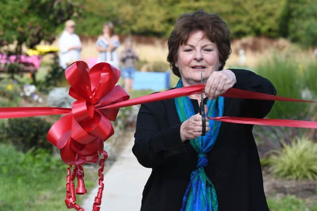 Brenda Blethyn cuts the ribbon to open the Washington Riding Centre sensory garden.