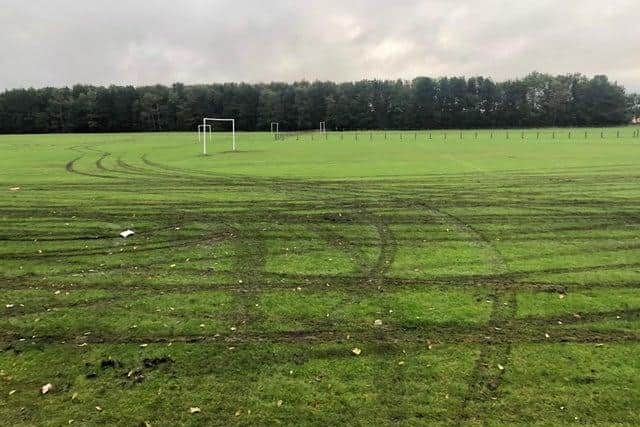 Damage done to the pitch by vandals
