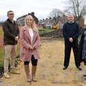 Southwick councillors Cllr. Michael Butler, Cllr Kelly Chequer with Cllr Stephen Foster, Deputy Chair of Sunderland City Council's North Area Committee and Southwick councillor, Cllr Alex Samuels at the site of the new play area which is part of the £740k improvement to Thompson Park