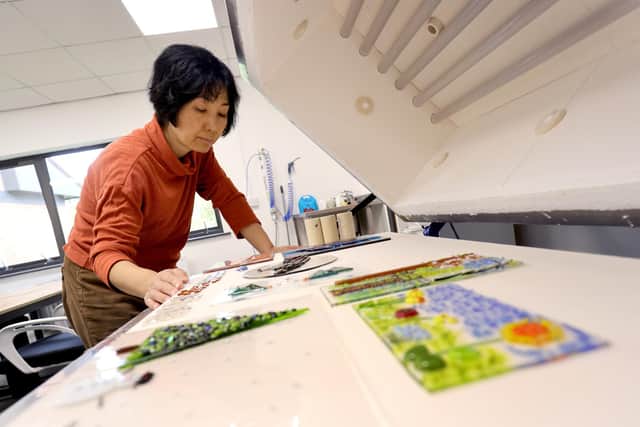 Midori delivers eight five-week courses every year to adults wanting to learn the basic skills of fusing, slumping and casting glass. Photo credit Helen Smith Photography.