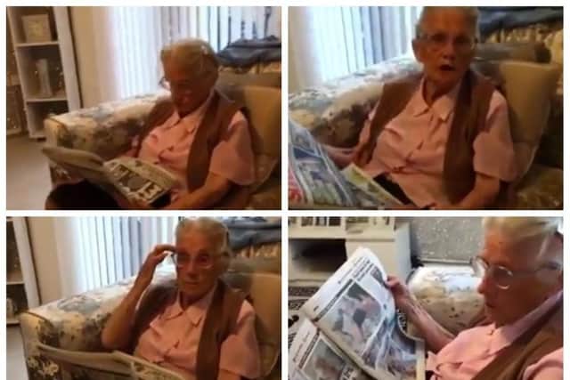 Little Nana Iris reads all about herself in the Sunderland Echo.