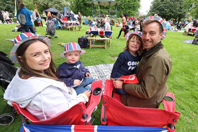 The Brazier family - mum Lucy, 20-month-old Alexander, three-year-old Ali, and dad Gareth -  watch the entertainment