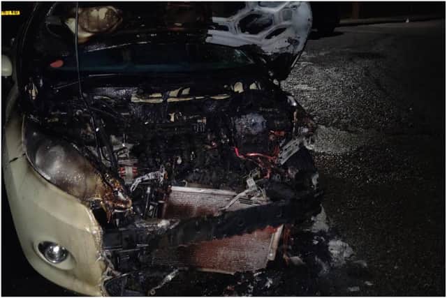 One car was totally destroyed in the blaze.
