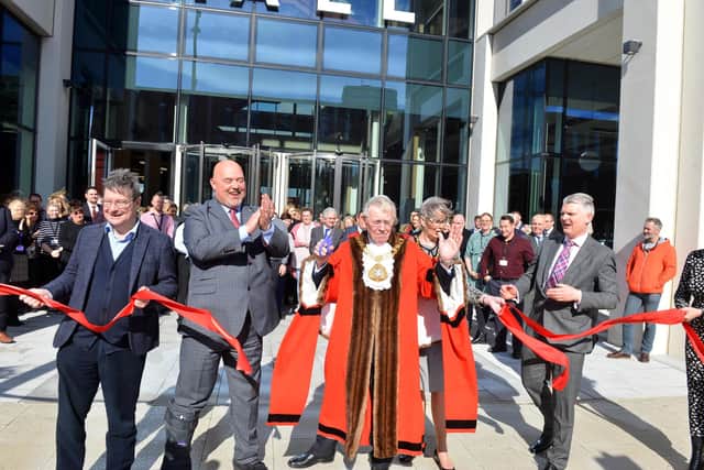 Official opening of the City Hall in Sunderland. From left L & G John Godfrey, Sunderland City Council Leader Cllr Grame Miller, Sunderland Mayor and Mayoress Cllr Harry Mayoress and Dorothy Trueman with Sunderland City Council CE Patrick Melia.