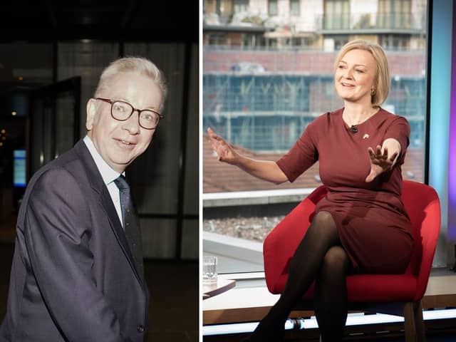 Michael Gove (left) is at odds with mini-budget policies of Liz Truss (right).