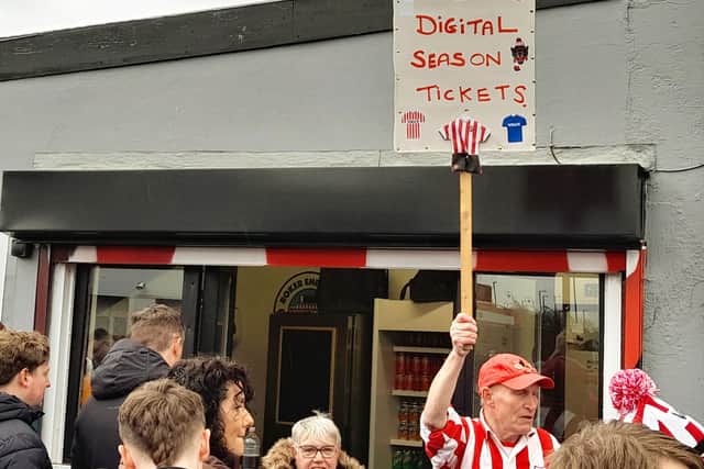 An older supporter makes his feelings known ahead of Saturday's game against Stoke City.