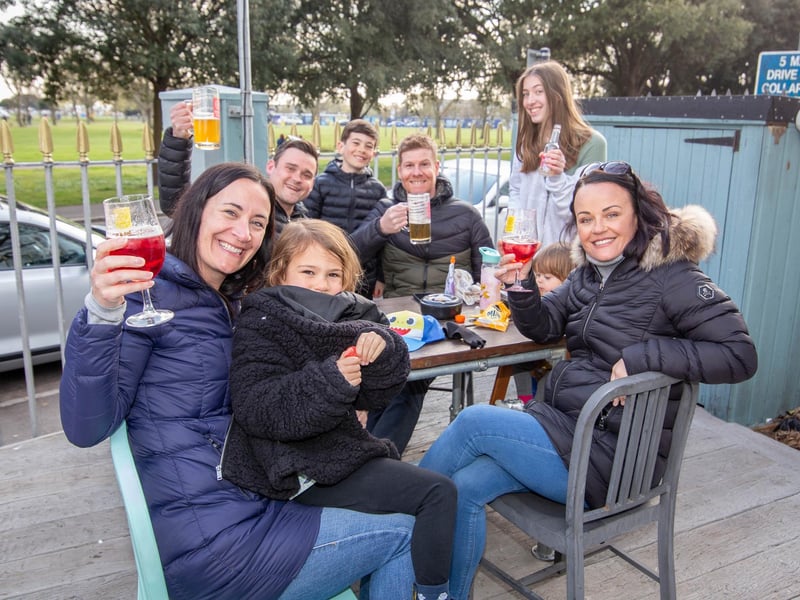 The Harrisons and Thomsons enjoying a drink at the Brewhouse