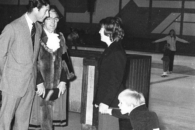 Prince Charles meets four year old ice skater Geoffrey Snaith, pictured here with his mother, Iris Snaith.
