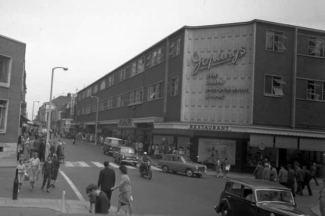 A bustling day in John Street in 1962 as shoppers head into Joplings.