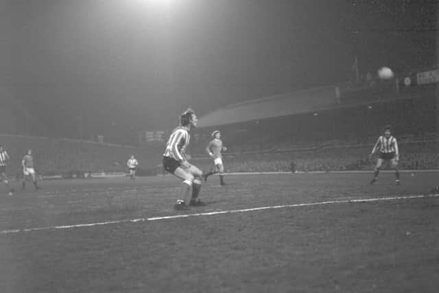 Mickey Horswill in action in the FA Cup fifth round replay against Manchester City in 1973
