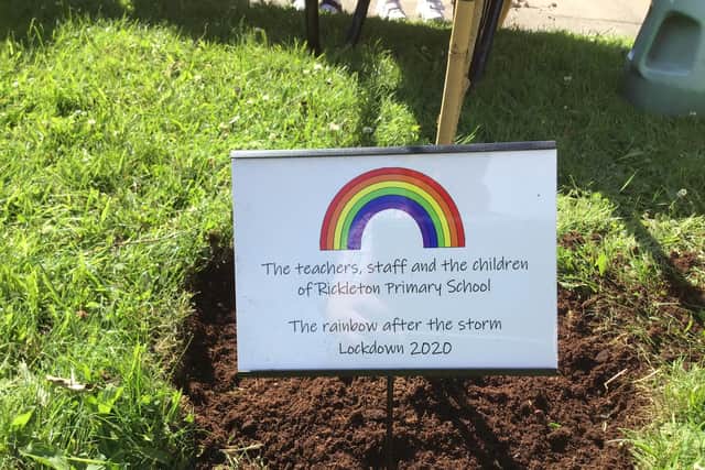 The rainbow plaque commemorating an unprecedented school year