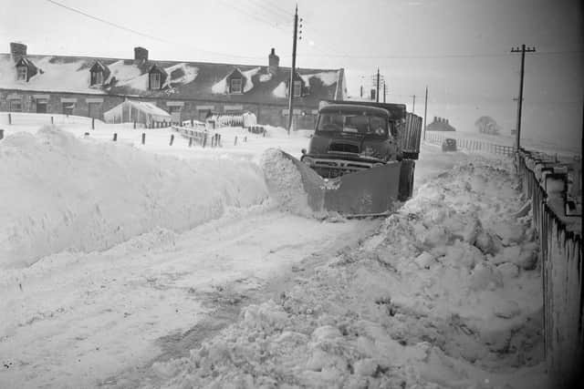 Even the snow ploughs struggled to cope in the winter of 1963. Here, a Durham County Council snowplough keeps the road clear at Valley View, High Moorsley, where pensioners homes were cut off by a blizzard.