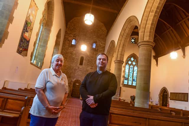 Anne Kemp Church Warden and Rev'd Tim May at St. Peter's Church, Roker, Sunderland.