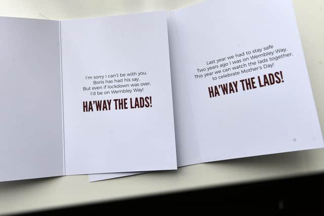 Take your pick! People can choose from two messages for their Mackem Mother's Day card with a Wembley twist.