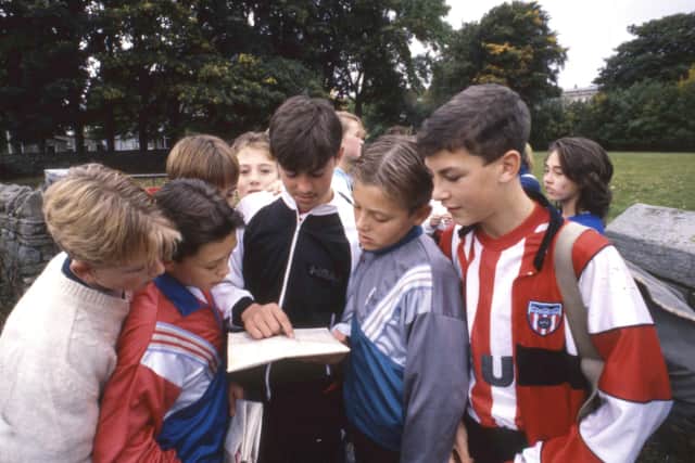 Map reading at Middleton Camp in 1989. These pupils were all from Southmoor School.