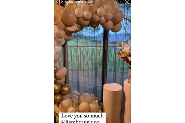 Boyfriend Liam Beaumont organised a golden balloon display in the shape of a C. Photo: Charlotte Crosby Instagram.