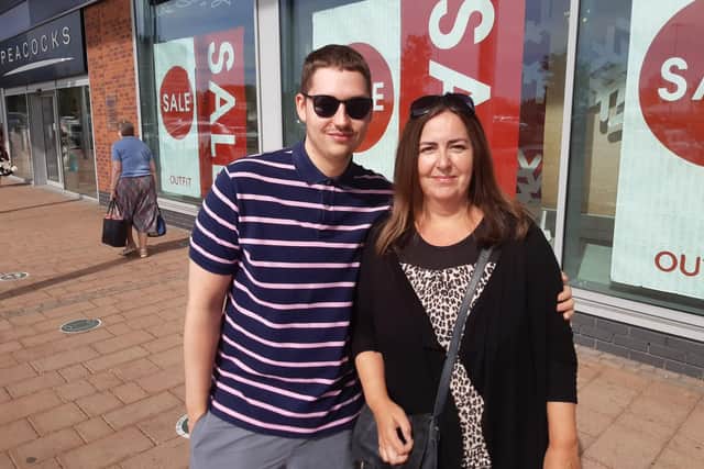 Ben Grimes, 22, with his mother Clair Grimes, 52.