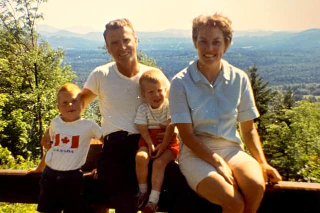 A family photo taken in Canada in 1965. It shows Fred with his sons Jim, left, Glenn, second right, and Fred's late wife Doreen.