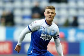 WIGAN, ENGLAND - MARCH 04: Max Power of Wigan Athletic during the Sky Bet Championship between Wigan Athletic and Birmingham City at DW Stadium on March 04, 2023 in Wigan, England. (Photo by Matt McNulty/Getty Images)