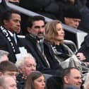Newcastle  chairman Yasir Al-Rumayyan (2nd left) and co-owner Amanda Staveley look on from the directors box during the Emirates FA Cup Third Round match between Newcastle United and Cambridge United at St James' Park on January 08, 2022 in Newcastle upon Tyne, England. (Photo by Stu Forster/Getty Images)