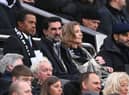 Newcastle  chairman Yasir Al-Rumayyan (2nd left) and co-owner Amanda Staveley look on from the directors box during the Emirates FA Cup Third Round match between Newcastle United and Cambridge United at St James' Park on January 08, 2022 in Newcastle upon Tyne, England. (Photo by Stu Forster/Getty Images)