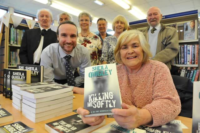 Author Sheila Quigley with trustees of Whitburn Library at its reopening in 2019