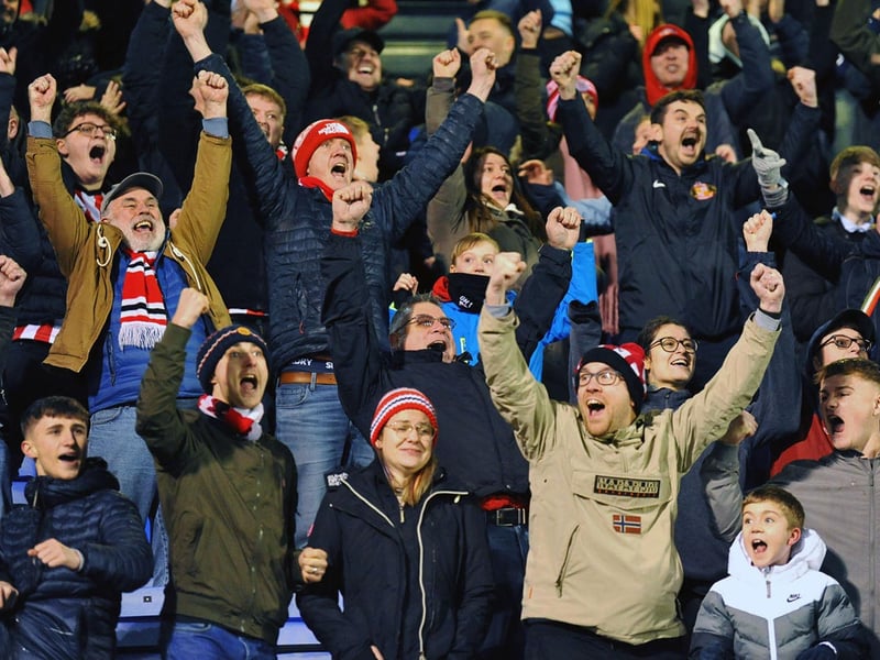 Passionate Sunderland fans after coming from behind away from home against Shrewsbury Town in the FA Cup third round.