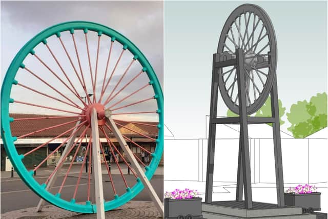 The old wheel, left, which has been returned to Silksworth and what the replacement will look like.