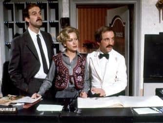John Cleese, Connie Booth and Andrew Sachs in the original Fawlty Towers series.
