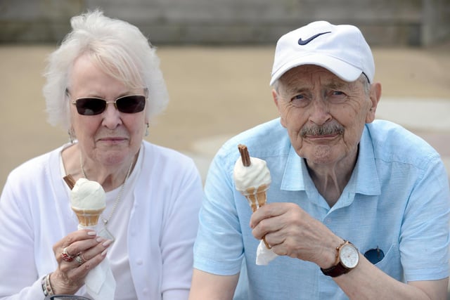 Maureen and Joe Reynolds cooling off with an ice cream at Roker Beach