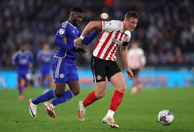 Dan Ballard playing for Sunderland at Leicester. (Photo by Alex Pantling/Getty Images)